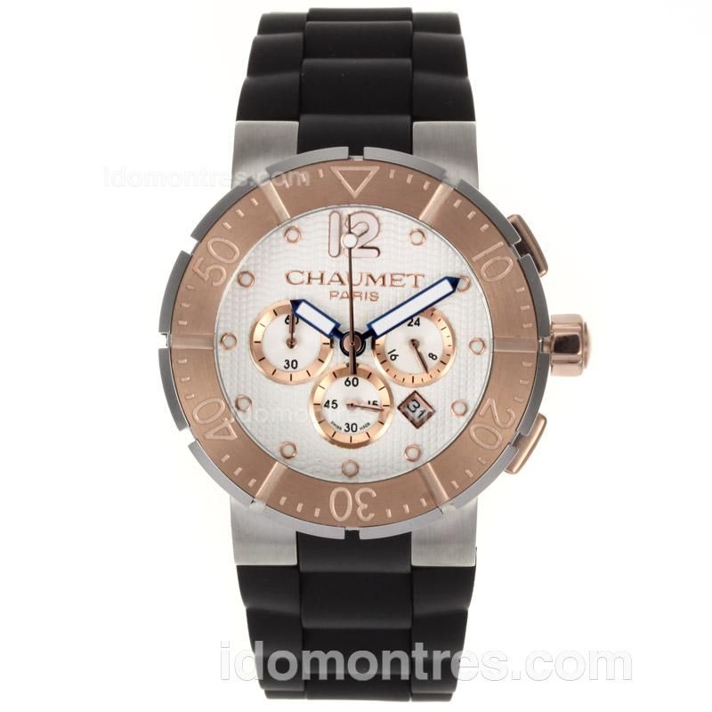 Chaumet Class One Working Chronograph Two Tone Case with White Dial-Rubber Strap