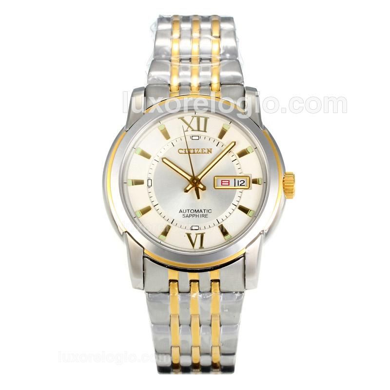 Citizen Automatic with Two Tone Case White Dial with Golden Markers S/S-18K Gold Plated Movement