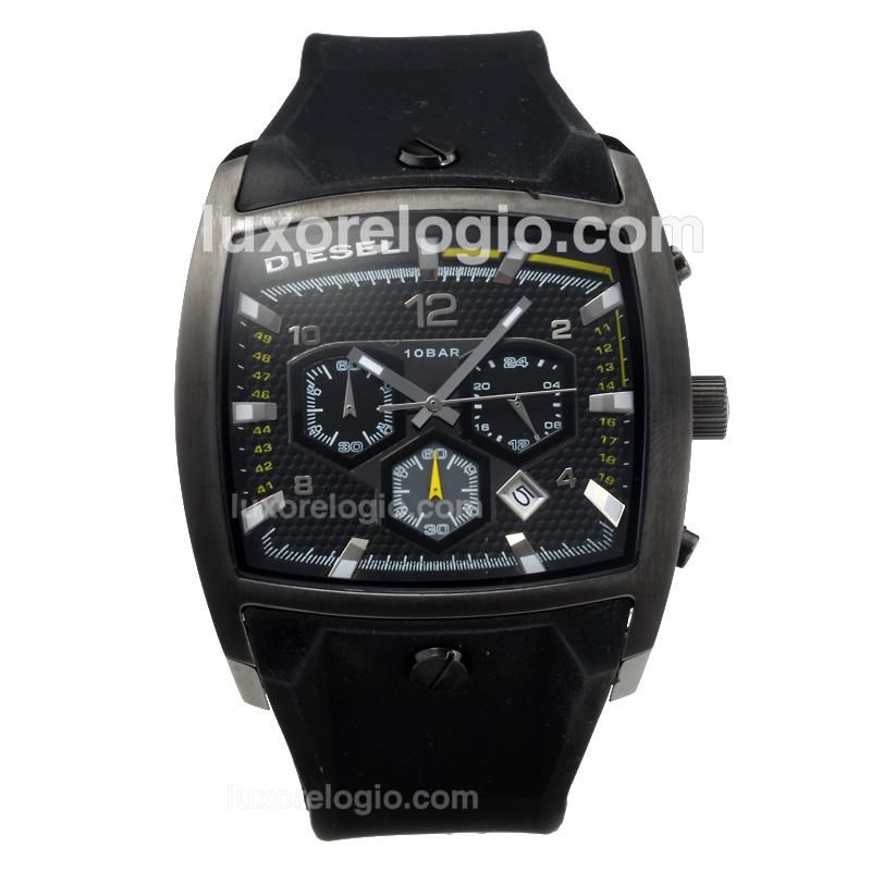 Diesel 10 Bar Working Chronograph Black Case with Black Dial-Black Rubber Strap