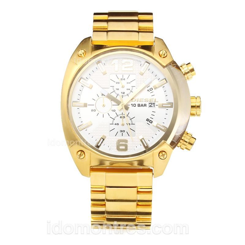Diesel 10 Bar Working Chronograph Full Yellow Gold with White Dial