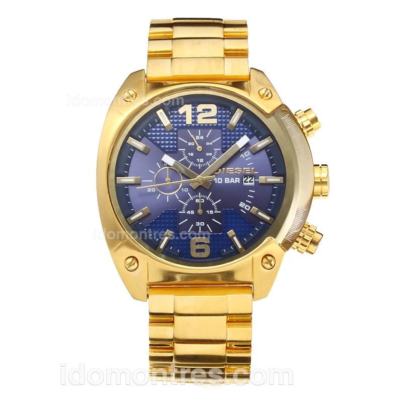 Diesel 10 Bar Working Chronograph Full Yellow Gold with Blue Dial