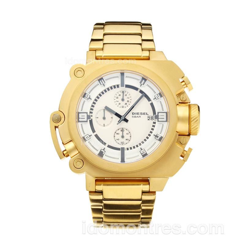 Diesel 5 Bar Working Chronograph Full Yellow Gold with White Dial