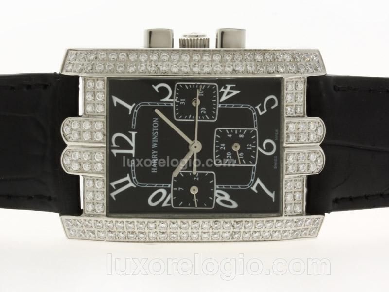 Harry Winston Avenue C Automatic Double Diamonds Bezel with Black Dial-Number Marking Lady Size
