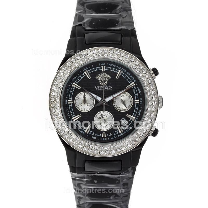 Versace DV One Working Chronograph Black Ceramic Coated Diamond Bezel with Black Dial