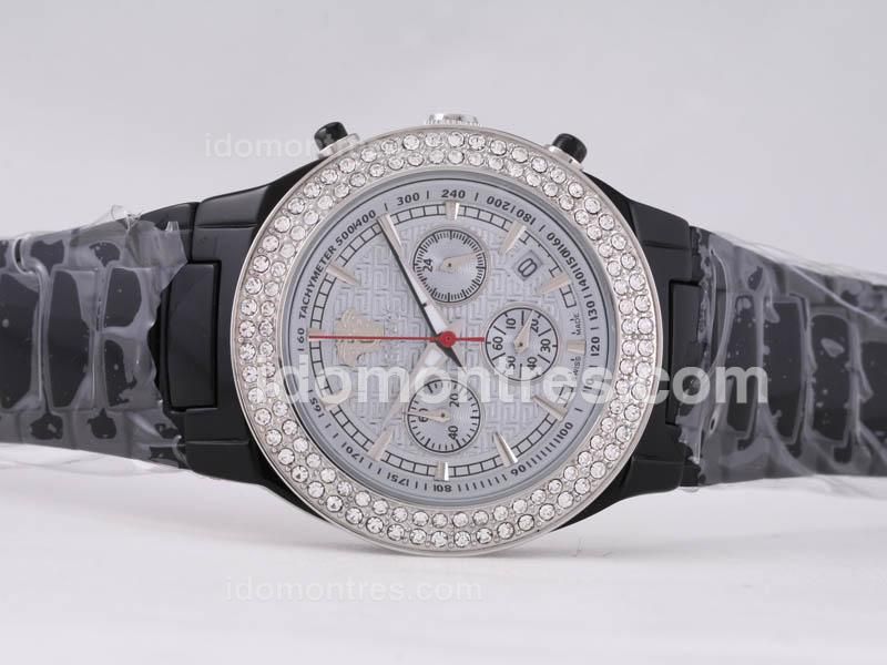 Versace DV One Working Chronograph Black Ceramic Coated Diamond Bezel with Silver Dial
