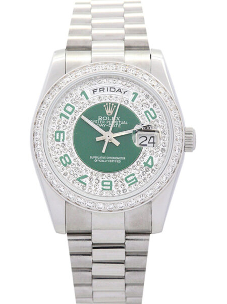 Replica Rolex Day-Date Green and Silver with Diamonds Dial 118346