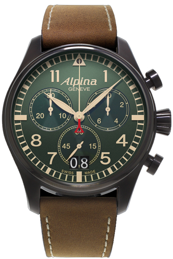 Alpina Startimer Pilot Big Date Chronograph Military Mens Watch Model: AL-372GR4FBS6