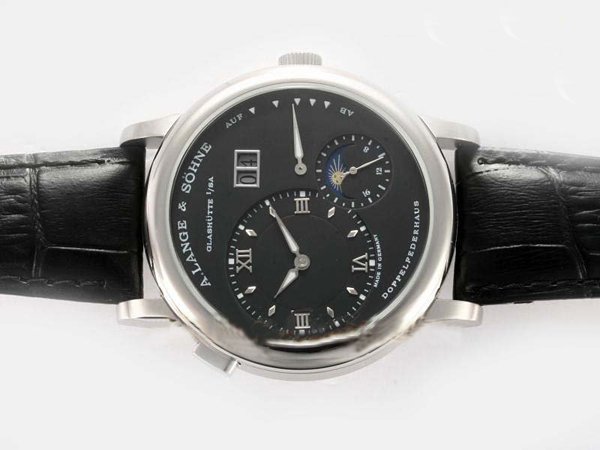 A.Lange Sohne Lange 1 Moonphase 109.025 38.5mm Black Cow Leather Strap Black Dial Watch