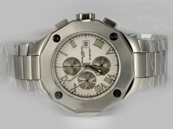 Baume Mercier Riviera XXL 8708 White Dial Round Silver Stainless Steel Strap Watch