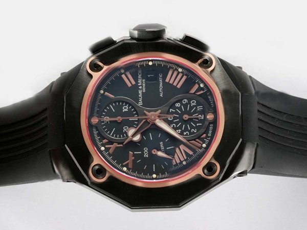 Baume Mercier Riviera XXL 8758 43mm PVD Case Black Dial Watch