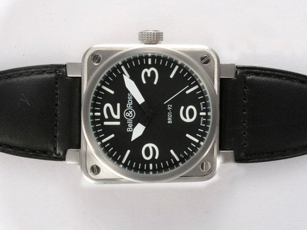 Bell Ross BR01-92 BR01-92 Black Black Dial Black Crocodile Leather Strap Watch