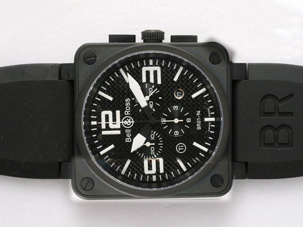 Bell Ross BR01-94 Chronograph BR01-94 Black Quartz Chronograph Midsize PVD Bezel Watch