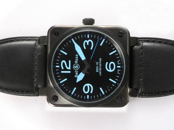 Bell Ross BR01-94 Limited editions BR01-92 Blue Leather 46x46mm PVD Case Black Dial Watch