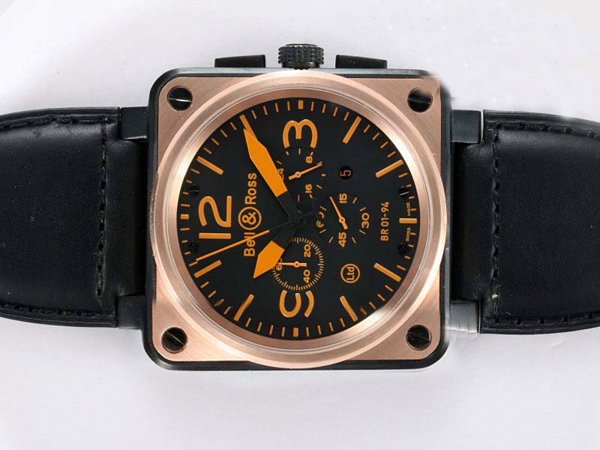 Bell Ross BR01 Gold Carbon BR 01-94 Chrono PVD Case Black Dial 46x46mm Watch