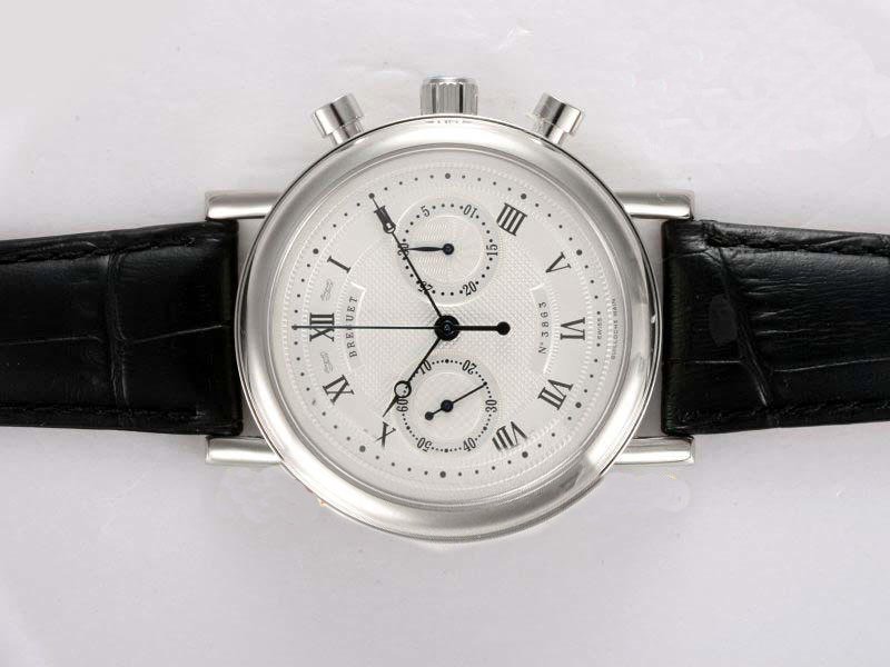 Breguet Classique 3637PT/12/986 Black Cow Leather Strap Stainless Steel Bezel White Dial Watch