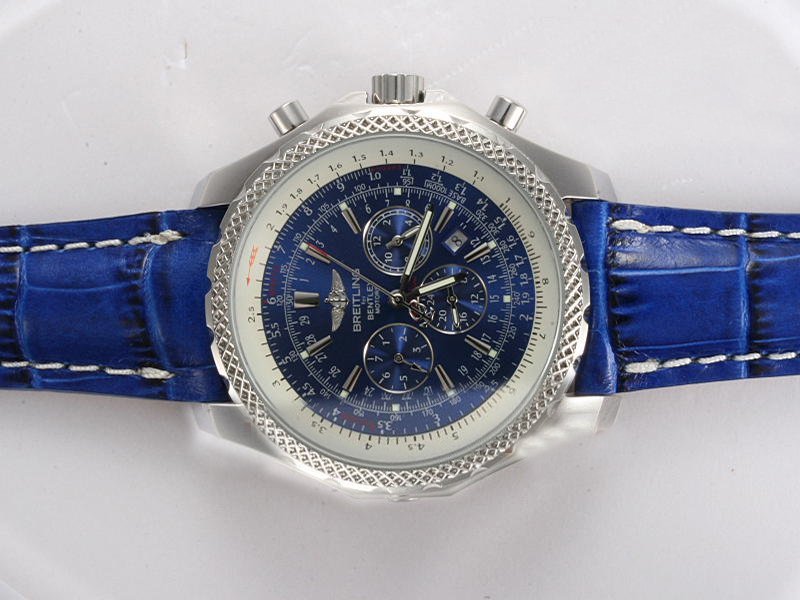Breitling Bentley Motors A25362 Round Blue Ostrich Leather Strap Blue Dial Watch