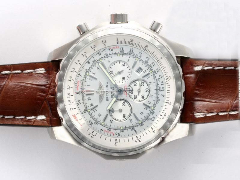 Breitling Bentley Motors A25362 Round Brown Crocodile Leather Strap White Dial Watch