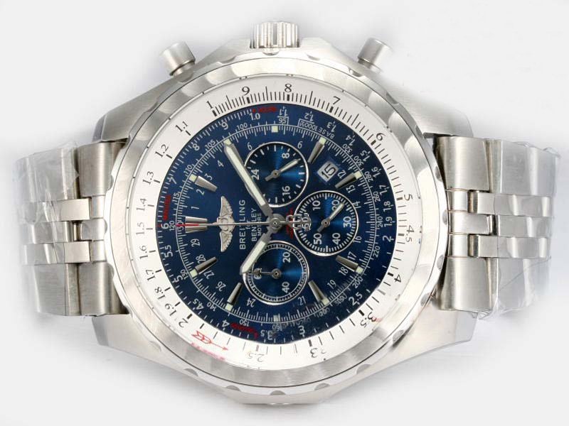 Breitling Bentley Motors T A2536313 Quartz Chronograph Blue Dial Stainless Steel Bezel Watch