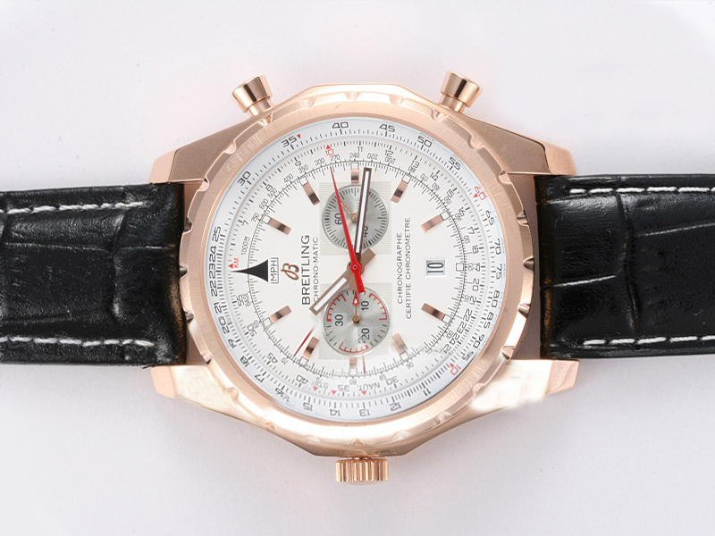 Breitling Navitimer Chrono-Matic 1806 Rose Gold Case White Dial Round Watch