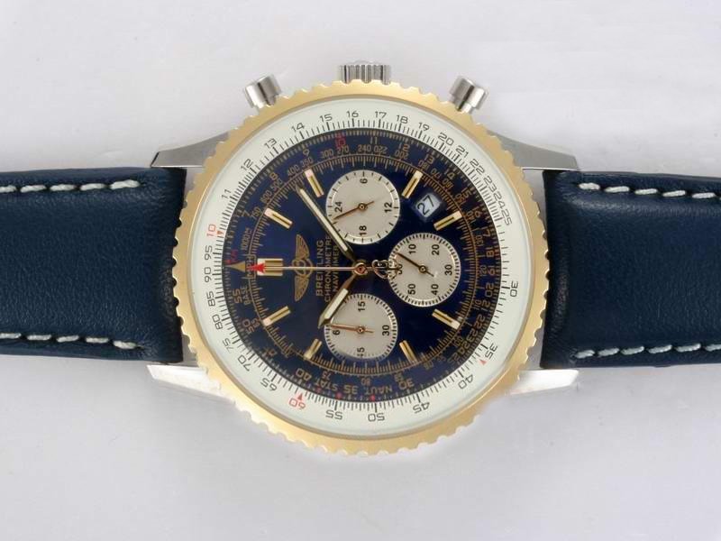 Breitling Navitimer Chrono-Matic 49 A1436002-B9-444 Round Midsize Blue Cow Leather Strap Watch