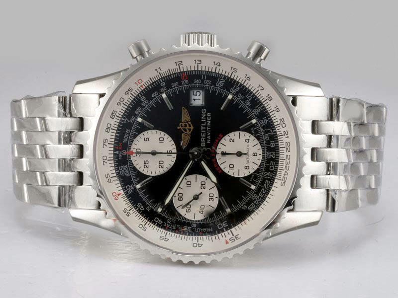 Breitling Navitimer Chronograph 117810 Black Dial Silver Stainless Steel Strap 42mm Watch