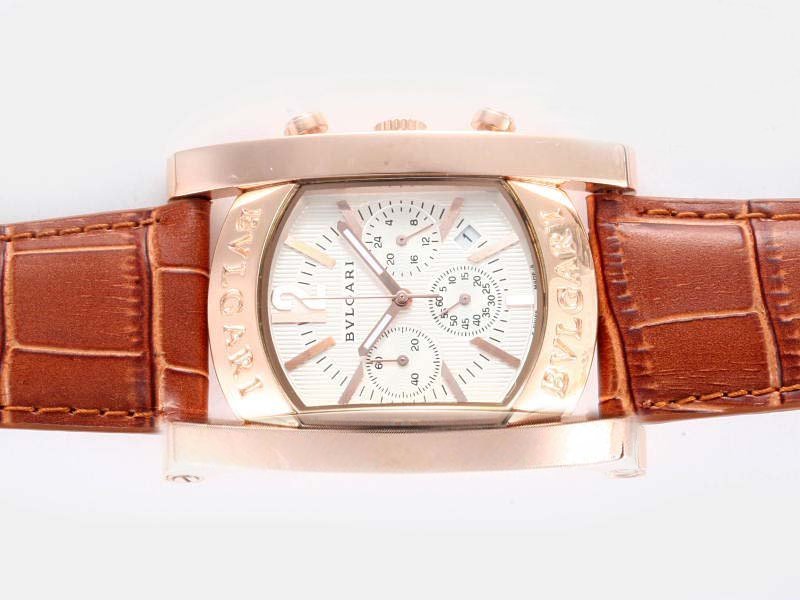 Bvlgari Assioma AA44C13GLDCH Square Brown Cow Leather Strap White Dial Watch