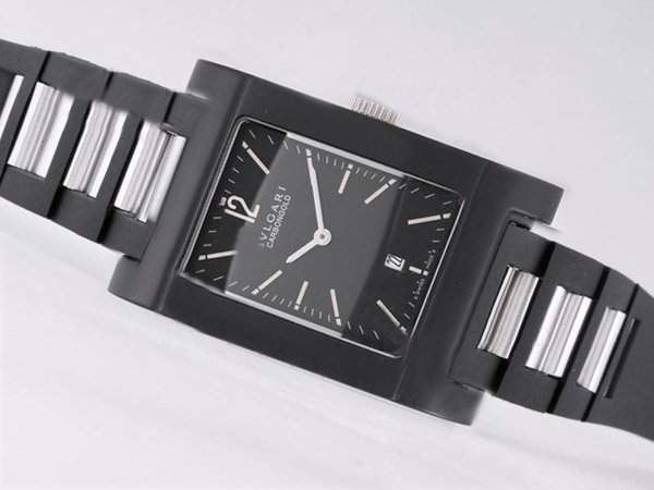 Bvlgari Rettangold RT45C6LSSD 45mm Black Rubber Strap Black Dial Watch