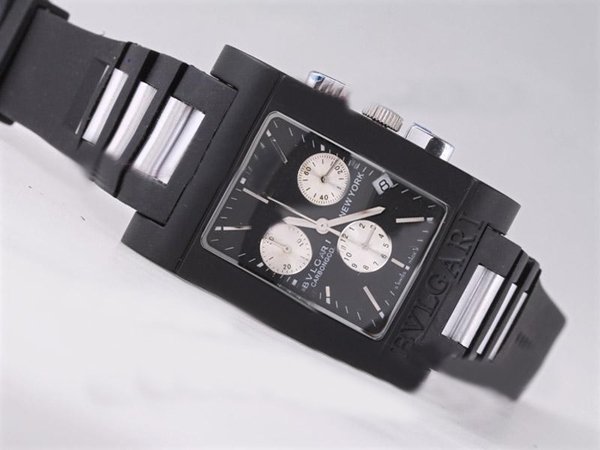 Bvlgari Rettangold RTC49BRSSD Rectangle Quartz Chronograph Black Dial Watch