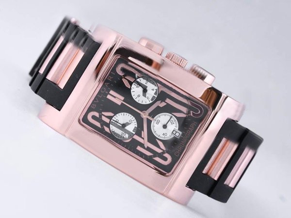 Bvlgari Rettangold RTC49C6LGLD Quartz Chronograph Black Dial 49mm Watch
