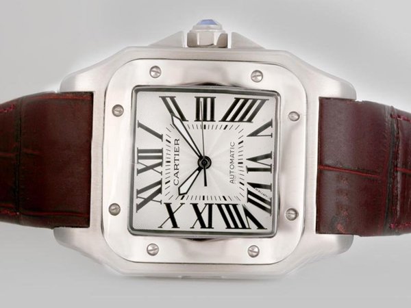 Cartier Santos 100 2656 Automatic Stainless Steel Bezel White Dial Watch