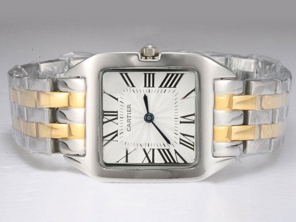 Cartier Santos 100 W200737G Mens 27x36mm Silver 18k Gold Strap Watch