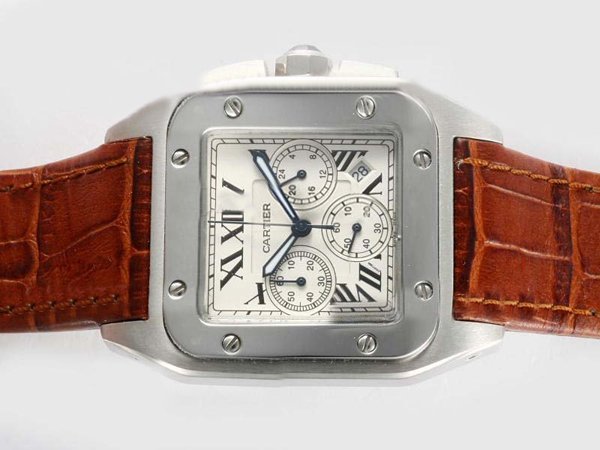 Cartier Santos 100 w20091x7 Square Stainless Steel Case White Dial Watch