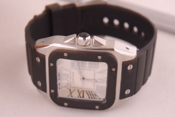 Cartier Santos 100 W20121U2 Black Stainless Steel Strap 38x38mm White Dial Watch