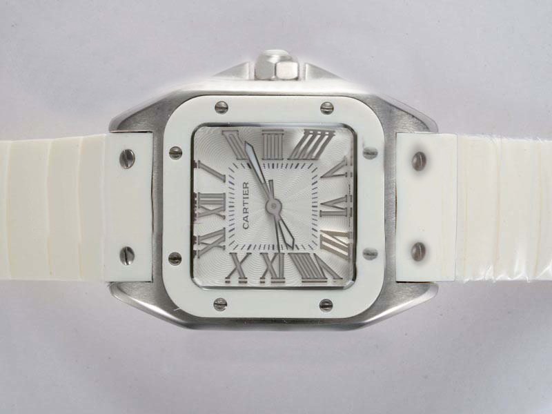 Cartier Santos 100 W20122U2 Quartz Stainless Steel Bezel White Dial Watch