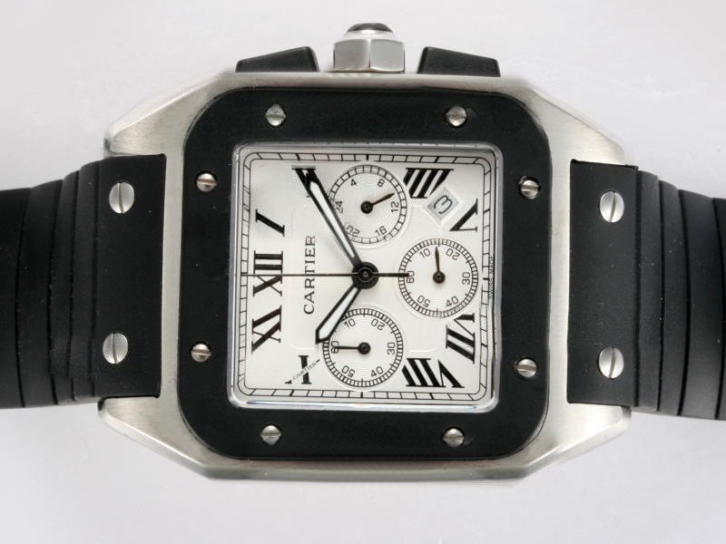 Cartier Santos 100 w20126x8 Quartz Chronograph White Dial Stainless Steel Bezel Watch