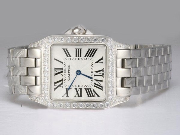 Cartier Santos 100 W25065Z5 White Dial Stainless Steel Bezel Quartz Watch