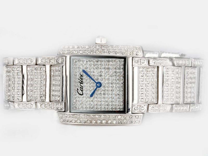 Cartier Tank ID49345 Womens Stainless Steel with Diamond Bezel Stainless Steel Case Watch