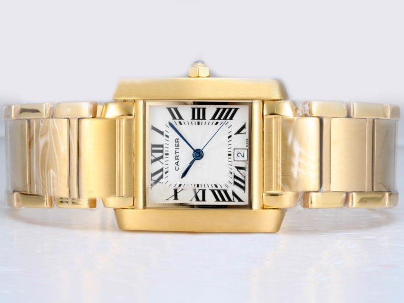 Cartier Tank W50002N2 Stainless Steel with 18k Gold Bezel White Dial Watch