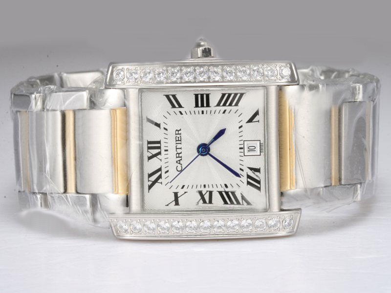 Cartier Tank W51007Q4 Silver Stainless Steel Strap White Dial Watch