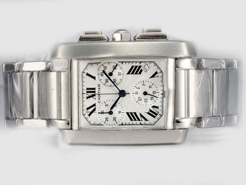 Cartier Tank W51024Q3 White Dial Round Quartz Chronograph Watch