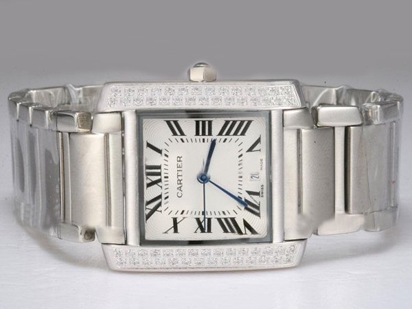 Cartier Tank WE10025F Rectangle Silver Stainless Steel Strap White Dial Watch