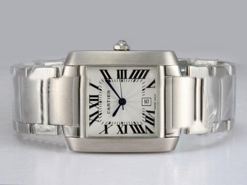 Cartier Tank WE10025F White Dial Stainless Steel Bezel Automatic Watch