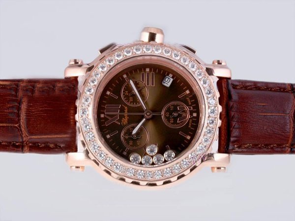 Chopard Happy Sport Chronograph 283581-5001 Brown Dial Diamond Bezel Rose Gold Case Watch