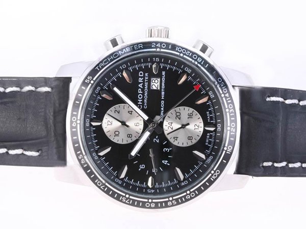 Chopard Mille Miglia Chronograph 168992-3031 Stainless Steel Bezel Black Cow Leather Strap Watch
