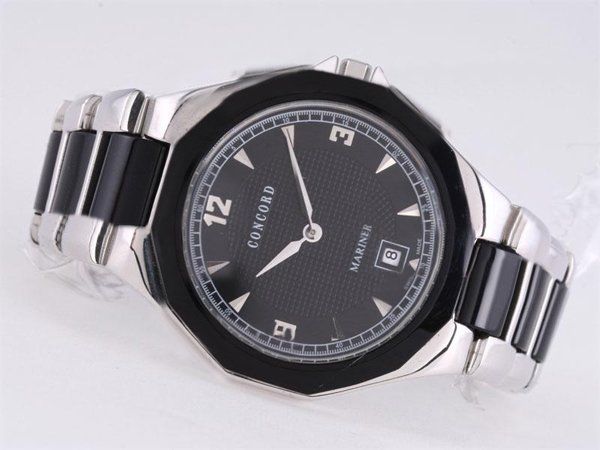 Concord Mariner 0311278 Silver Ceramic Strap Round Black Dial Watch