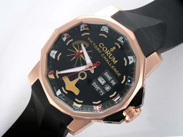 Corum Admirals Cup 947.933.04 Rose Gold Case Round Black Dial Watch