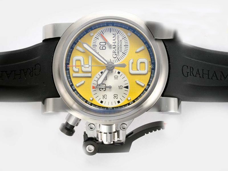 Graham Chronofighter R.A.C Chronograph 2CFCS.B18A.K25B Black Rubber Strap Yellow Dial 46mm Watch