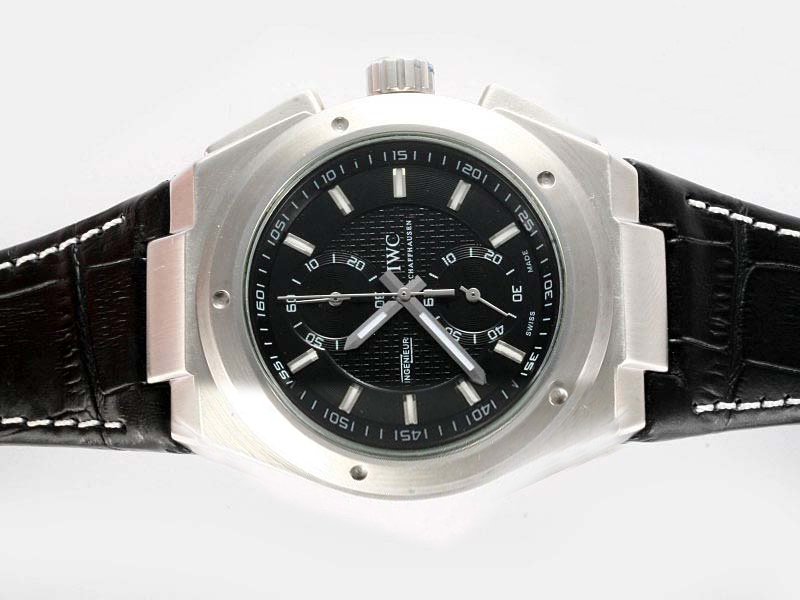 IWC Big Ingenieur Chronograph IW378401 Black Dial Round Black Ostrich Leather Strap Watch