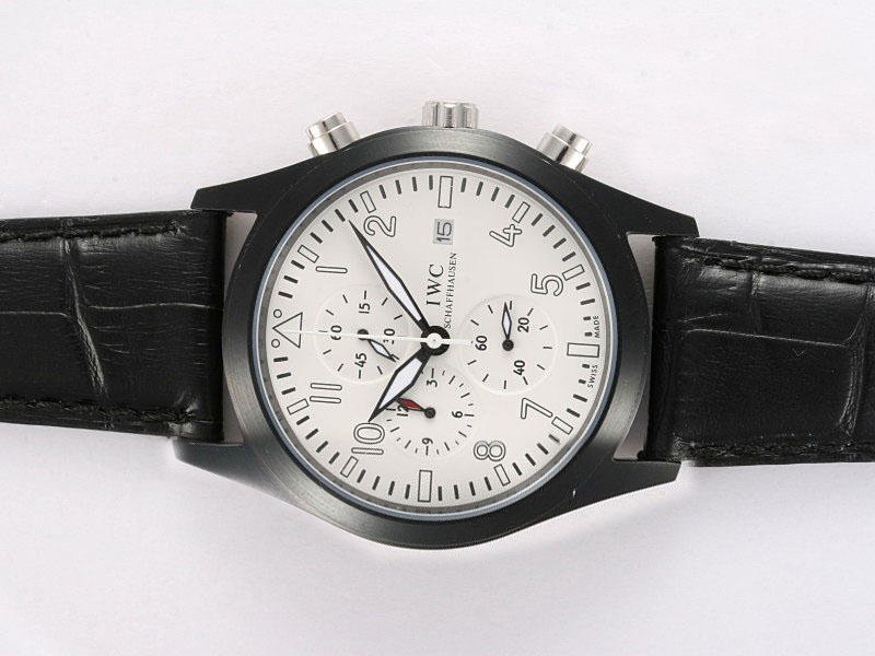 IWC Pilots Classic Chronograph IW371701 White Dial 40mm Black Ostrich Leather Strap Watch