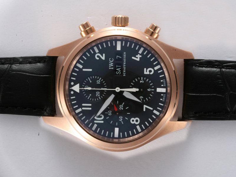 IWC Pilots Classic Chronograph IW371713 Black Ostrich Leather Strap Black Dial Watch